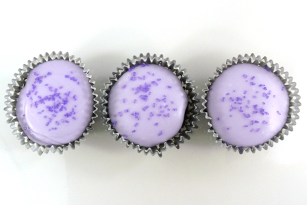brownie cupcakes with lavender icing