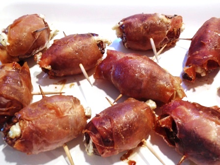 proscuitto wrapped dates stuffed with goat cheese
