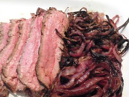 rosemary flank steak with balsamic glazed onions