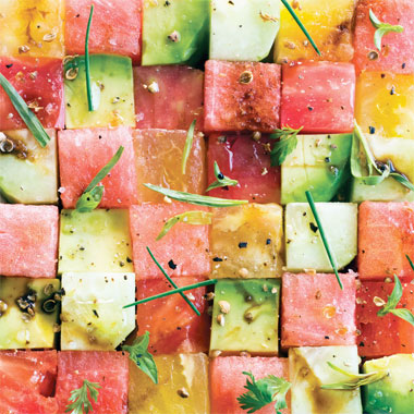 tomato and watermelon salad mosiac